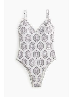 H&M - Women White Frill-Trimmed Padded-Cup Swimsuit