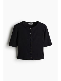 H&M - Women Black Ribbed Jersey Cardigan