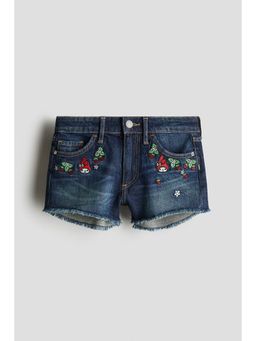 H&M - Girls Blue Embroidery-Detail Denim Shorts