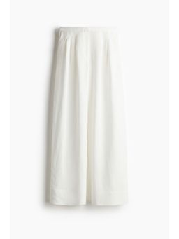 H&M - Women White Wide Linen-Blend Trousers