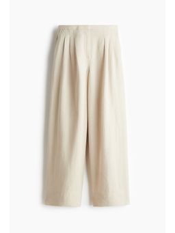 H&M - Women Beige Wide Linen-Blend Trousers