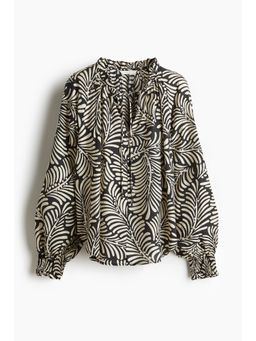 H&M - Women Black Oversized Tie-Neck Blouse