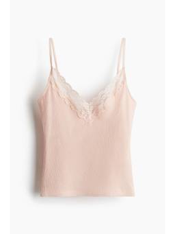 H&M - Women Pink Lace-Trimmed Strappy Top