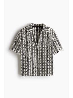 H&M - Women Black Hole-Patterned Colla Top
