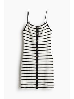 H&M - Women White Button-Front Rib-Knit Dress