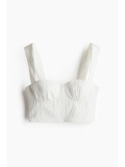 H&M - Women White Jacquard-Weave Crop Top