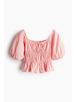 H&M - Women Pink Puff-Sleeved Poplin Blouse