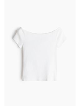 H&M - Women White Ribbed Off-The-Shoulder Top