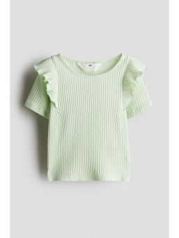 H&M - Girls Green Flounce-Trimmed Cotton Top