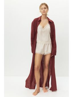 H&M - Women Red Linen-Blend Shirt Dress