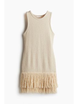 H&M - Women Beige Fringe-Trimmed Knitted Dress