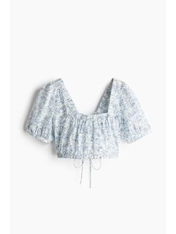 H&M - Women Blue Lacing-Detail Cotton Blouse
