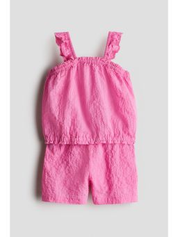 H&M - Girls Pink 2-Piece Crinkled Cotton Set