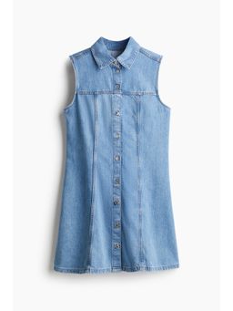 H&M - Women Blue Sleeveless Denim Shirt Dress