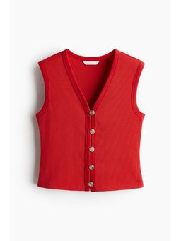 H&M - Women Red Rib-Knit Waistcoat