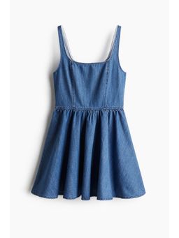 H&M - Women Blue Flared-Skirt Denim Dress