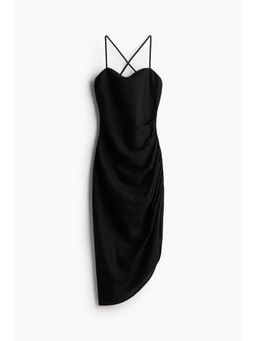 H&M - Women Black Draped Linen-Blend Dress