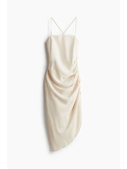 H&M - Women Beige Draped Linen-Blend Dress