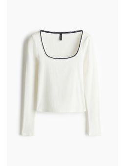 H&M - Women White Picot-Trimmed Ribbed Top