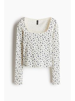 H&M - Women White Picot-Trimmed Ribbed Top