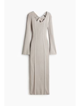H&M - Women Beige Twist-Detail Rib-Knit Dress
