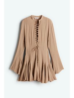 H&M - Women Beige Flared-Skirt Lacing-Detail Dress
