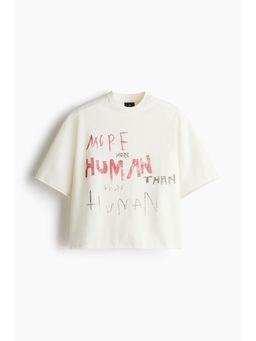 H&M - Men White Oversized Fit Cropped T-Shirt