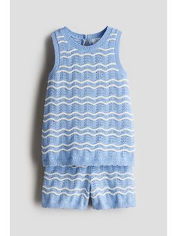 H&M - Girls Blue 2-Piece Pointelle-Knit Set