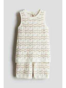 H&M - Girls White 2-Piece Pointelle-Knit Set