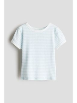 H&M - Girls Blue Short-Sleeved Pointelle Jersey Top