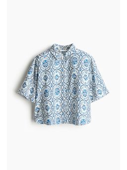 H&M - Women Blue Short-Sleeved Twill Shirt