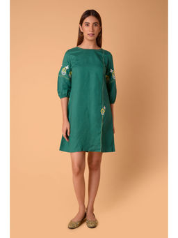 PINKSKY - Womens Embroidered Cotton Green Dress