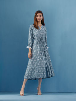 PINKSKY - Womens Floral Cotton Blue Dress