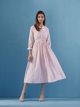 PINKSKY - Womens Stripes Cotton White Dress