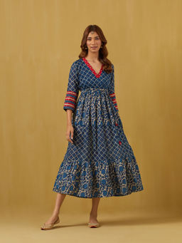 PINKSKY - Womens Printed Cotton Blue Dress