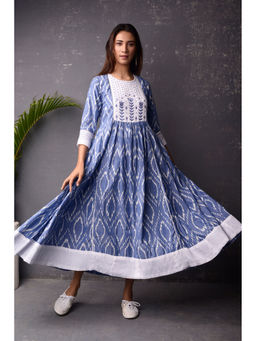 PINKSKY - Womens Printed Cotton Blue Dress