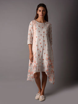PINKSKY - Womens Printed Cotton Off White Dress