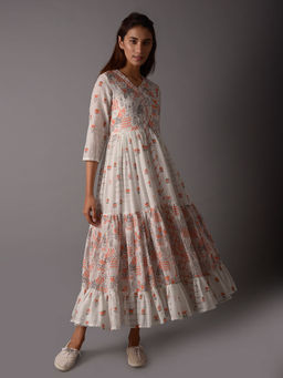 PINKSKY - Womens Printed Cotton Off White Dress