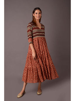 PINKSKY - Womens Printed Cotton Brown Dress