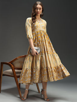 PINKSKY - Womens Floral Cotton Yellow Dress