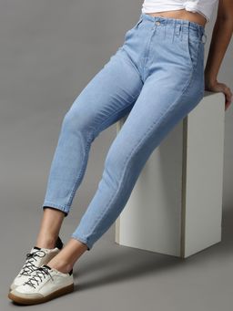 SHOWOFF - Womens Clean Look Boyfriend Fit Blue Denim Jeans