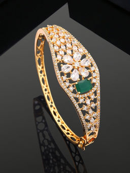 Estele - Elegant Gold Plated American Diamond Bracelet with Green and White Stones