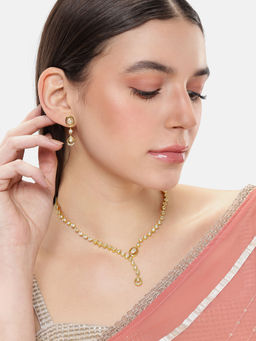 Estele - Premium Gold Polish Radiant Lightweight American Diamond Necklace & Pair of Earrings