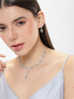 Estele - Elegant Rosegold Finish Lightweight American Diamond Necklace & Pair of Earrings