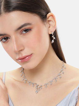 Estele - Elegant Rosegold Plated Premium American Diamond Necklace & Pair of Earrings