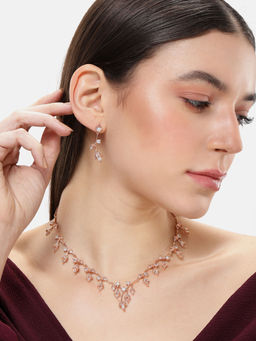 Estele - Luxurious Lightweight Gold-Plated American Diamond Necklace & Pair of Earrings