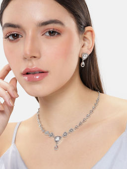 Estele - Elegant and Modern Rosegold-Plated Green American Diamond Necklace & Pair of Earrings