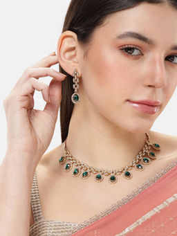 Estele - Rosegold Finish Lightweight Green American Diamond Necklace & Pair of Earrings