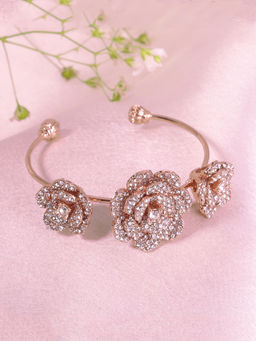 Estele - Premium Rosegold Plated Rose Motif Cuff Bracelet: Timeless Floral Design