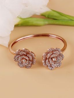 Estele - Trendy Rose Motif Cuff Bracelet: Exclusive Rosegold Plated Floral Design